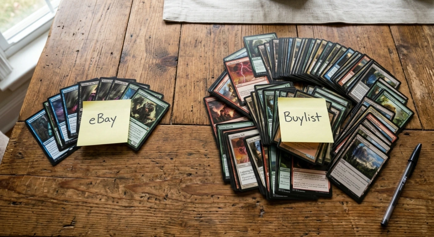Separating Magic: The Gathering cards between eBay listings and buylist to avoid above-bulk selling mistakes
