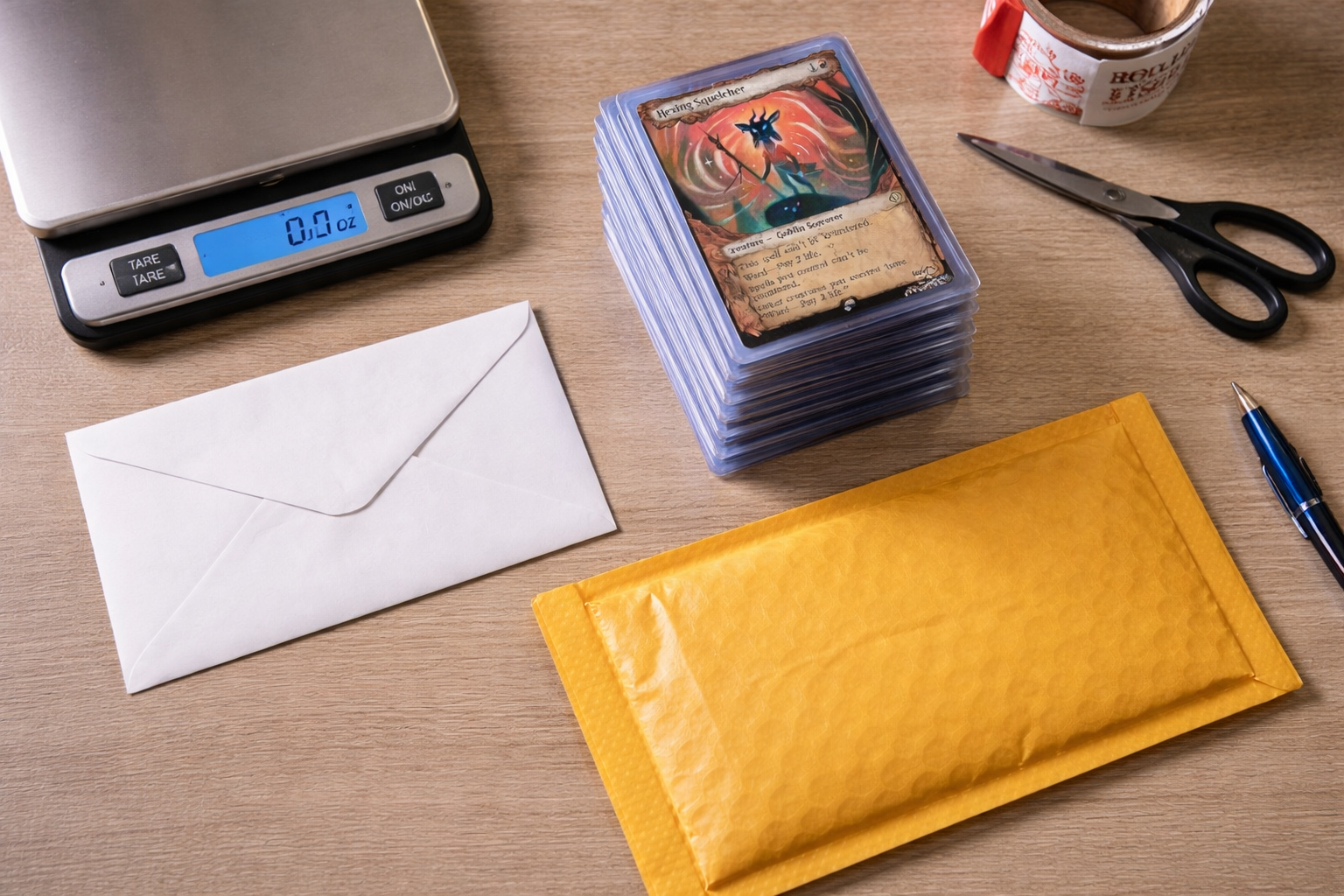 Shipping supplies for mailing trading card playsets sold on eBay