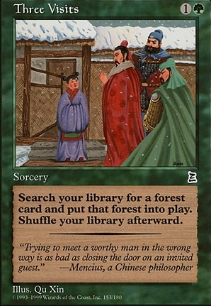 Three Visits card from Portal Three Kingdoms, one of the most expensive common MTG cards worth $75 to $85