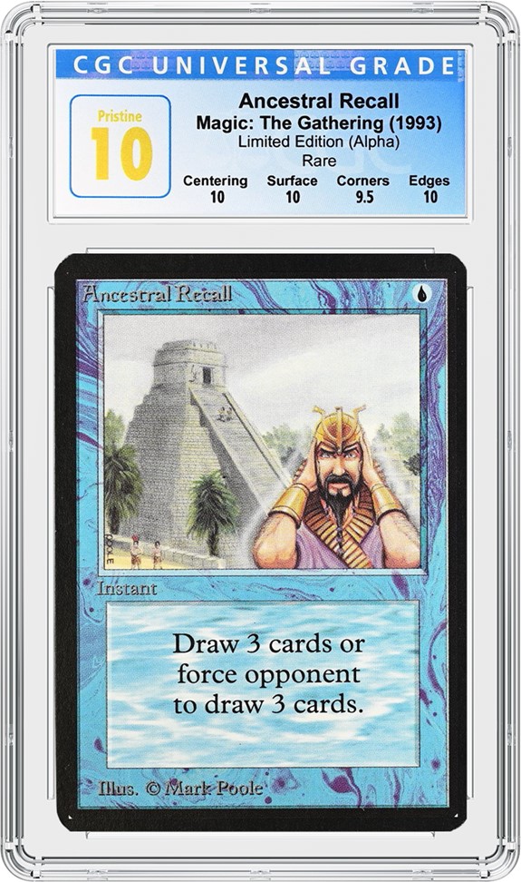 CGC Pristine 10 Alpha Ancestral Recall card from Magic the Gathering's Power Nine