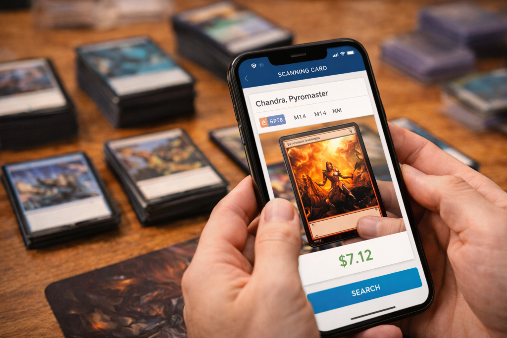 Using a scanning app to buy bulk magic cards and identify valuable finds