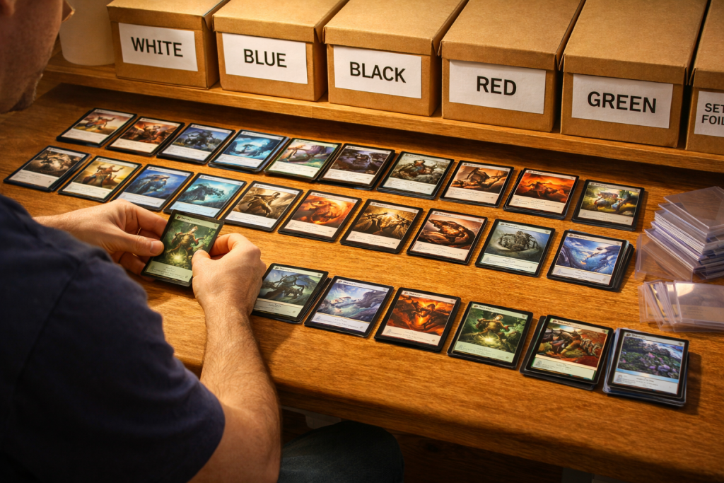 Organizing a magic card collection into sorted inventory for eBay selling