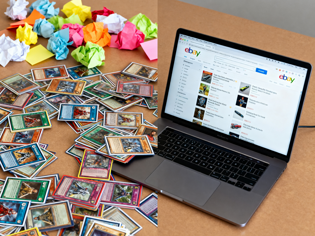 Before and after comparison showing the difference between manually listing MTG cards on eBay versus using a bulk listing tool
