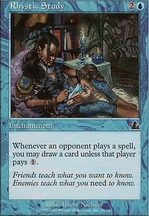 Rhystic Study from Prophecy, a common card worth $37 to $50 thanks to massive Commander demand